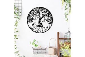 Pduoduo 50cm Black Metal Tree of Life Wall Decor Silhouette Art(with giraffe) for Gift Present Indoor Outdoor Garden Home Decoration (19.7inch)