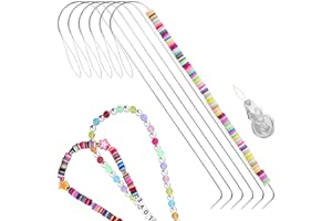 ASTER 6 PCS Large Eye Curved Beading Needles with 1pc Bead Needle Threader, 13.7cm Flexible Beading Needle for Bead Spinner, Bead Spinner Needles for DIY Beading Jewelry Making Crafts