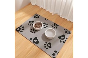 BLESWIN Tapis d'alimentation pour Animaux 40x60cm, Tapis Absorbant pour Nourriture Et Eau, Tapis en Caoutchouc pour Gamelles de Chiens, Tapis d'eau pour Chiens pour Buveurs Négligents, Gris Foncé