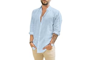 TARAINYA Camicia Lino Uomo Estiva Manica Lunga Cotone Casual con Tasche Regular Fit