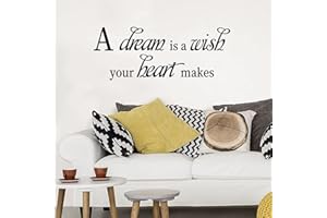 ANFIGURE Wall Decals Quotes, Inspirational Wall Stickers, Living Room Bedroom Kids Boys Girl Movie Music Song Family Couple Home Vinyl Art Wall Decor, A Dream is a Wish Your Heart Makes 32"x12.5"