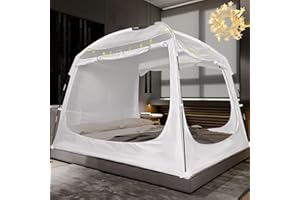 RIYDH Bed Tent Bed Canopy for Adult and Kids- Portable Sleeping Tents Indoor Dream Tents 70% Blackout with String Light 3 Doors Breathable Privacy Space Tents