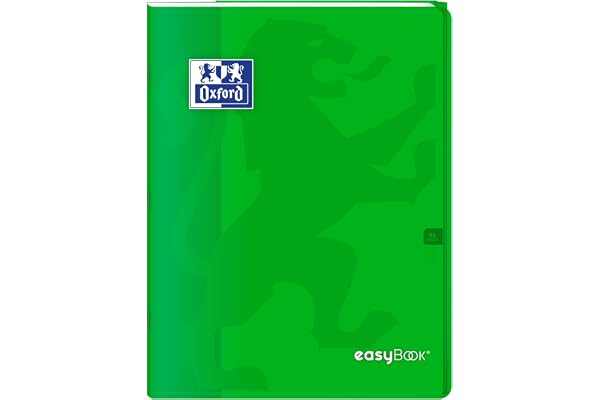 Oxford EasyBook Cahier Agrafé 24 x 32cm 96 Pages Grands Carreaux Seyès 90gr Couverture Polypro Vert avec Pochettes