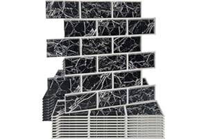 ‎WOSTICK WoStick 10-Stück Klebefliesen Fliesen Marmor Küchenrückwand Platte Selbstklebende Schwarz Küche (30,5 x 30,5 cm)