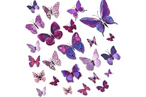 ILLUVA 24 Stück 3D Schmetterlinge Deko Schmetterling Wanddeko 3D Schmetterlinge Aufkleber Dekorationen (Violett)