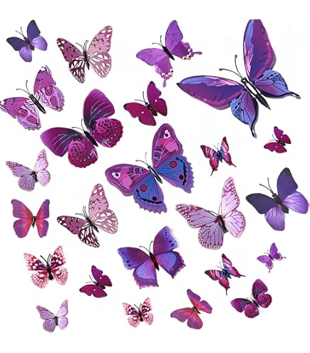 Stickers Muraux Papillons 3D Avec Pastilles Autocollantes - Couleur Alive Pink Lila
