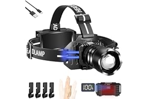 LEKIA Lampada Frontale LED Ricaricabile USB C, Potente Professionale 90000LM Torcia Frontale con Sensore, Regolabile 90° Lampada a Testa Lunga Durata, Zoomabile, 3 Modalità per Laufen Camping Wandern