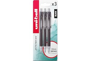 uni-ball SXN-210 RT Jetstream Black Rollerball Pens - Extremely Smooth Writing, Drawing, Art, Colouring, Note Taking, Journaling. Ink Dries Instantly. Does Not Smudge. Retractable Ballpoint - 3 Pack