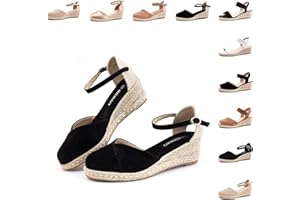 Hitmars Sandali Donna Zeppa Estivi Espadrillas Plateau Platform Chiuse Zeppa Lacci Chiusi Fibbia Alto Scarpe Espadrillas Eleganti Moda Nero Beige Cachi Bianco Taglia 36 EU-43 EU