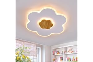 ‎LUOLONG LUOLONG LED Deckenleuchte Kinder Deckenlampe Blumenform Holz Kinderzimmer Deckenleuchten Dimmbar 3000K-6000K 28W 40cm Junge Mädchen Baby Weiß Kinder Schlafzimmer lampe Mit Nachtlichtfunktion