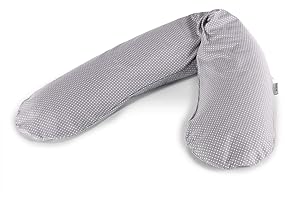 Theraline Cojín Original para Embarazadas y Lactancia, 190 cm, con Perlas, Incluye Funda de cojín de Lactancia, diseño de Lunares, Color Gris