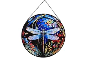 Payutou Hanging Stained Glass for Windows,20cm/7.87inch Dragonfly Hand-Painted Sun Catcher Garden Hangings Christmas Mother's Day, Valentine's Day Ornaments Festival Gift (A style)