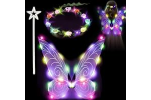 EHIOG Light up Fairy Wings, Fairy Wings Adult Women Kids Girls Led Fairy Wings Fairy Costume Adult Women Light up Butterfly Wings Sparkling Sheer Wings for Halloween Birthday Christmas Themed Party