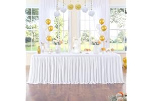 NSSONBEN 427cm Weiß Polyester Tischröcke für Rechteck Tische, Faltenfreie Rüschen Falten Tuch Tutu Tischrock 14ft für Bankett Hochzeit Geburtstag Baby Dusche Trade Meeting Kuchen Dessert (keine Top Cover)