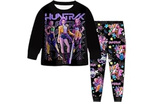 WOGOYO 2 pièces Pyjama pour Garçons et Filles K-Kpop D-Demon H-Hunters H-Huntrix T-Shirt et Pantalon vêtements de Nuit avec pour Enfants Pyjamas pour Filles Ensemble Halloween Carnaval Fête