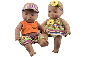 The Magic Toy Shop Bibi Doll - 12" Realistic Lifelike Vinyl Black Dark Skin Twin Dolls Ethnic African Style Baby Doll, Anatomically Correct