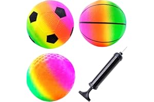 Mritrit 3 Stück Klein Spielball PVC Kickball Fußball mit Pumpe 15cm Spielplatzbälle Bunter Wasserball Aufblasbar Beachvolleyball Regenbogen Leicht Ball für Garten und Strandurlaub