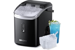 EUHOMY Macchina per cubetti di ghiaccio, 15 kg/24 h, produzione in 6 minuti, Crushed Ice Maker, Nuggets Ice, pulizia automatica, 120 W, macchina per cubetti di ghiaccio da tavolo, sensore a