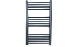 Greened House Anthracite Heated Towel Rail 400mm W x 800mm H Flat Central Heating Wall Mounted Towel Radiator (400mm W x 800mm H Flat)