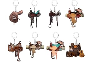 Kaxenig 8 Stück Sattel Acryl Auto Anhänger, Schlüsselanhänger Western Cowboy Sattel Acryl Anhänger,Auto-Rückspiegelhalter, Auto-Innendekoration, Zubehör Für Pferdeliebhaber