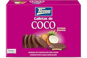 Tirma Galletas con Coco Bañadas en Chocolate con Leche 200g | Snack Dulce Canario| Apto para Dieta Vegetariana y Sin Huevo | Galletas Envasadas Individualmente | Producto Español
