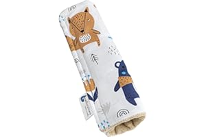 Medi Partners Protège Ceinture Enfant Coussin de Sécurité Voiture Protege Kids 17x22cm 100% Coton Minky Cover Securite Auto Poussette pour Bebe Amovible (Boho avec Beige Minky)