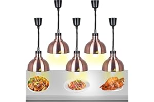 VFDZ Lampada Riscaldante per Alimenti, Lampade Scaldavivande Cucina Retrattili, 250W Lampade Riscaldanti per Cucina a Buffet Sospesa per Ristoranti, Cucine, Hotel (Rame Rosso, 5 Pezzi)