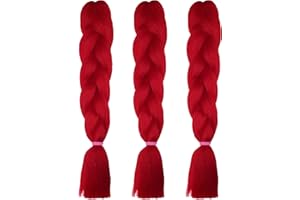 weWelle Extensiones Pelo 100% Kanekalon Jumbo | Rojo - RED | Pack 3 uds. 24’’ 60 cm 100 gr. | Cabello Sintético Trenzas Africanas Suave y Duradero.