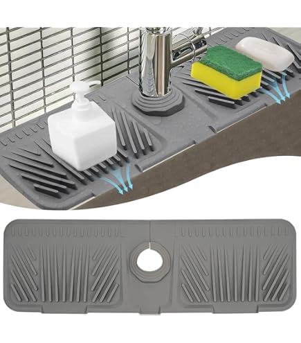 Afdruipmat van Siliconen voor Servies, 43 X 30 cm Afdruipmat Servies met Ingebouwde Afvoer, Aflopend Oppervlak en Groefstructuur voor Optimale Waterafvoer, Antislip Hittebestendig Drainagemat