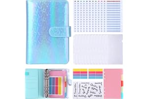 QIANSHOUYAN A6 Binder Budget Notizbuch, 6 Löcher Ringbuch Notizbuch mit Binderumschlägen, Budgetblätter, Klar PVC Reißverschluss Tasche und Etikettenaufklebern, für Finanzplaner, Geldsparen, Budget