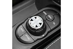 FDAIUN Pack of 2 Leather Car Stickers, Multimedia Button Cover, Button Cover, Trim Cover, Compatible with BMW Mini F Series F54 F55 F56 F57 F60 Interior Accessories (Grey Rice)