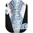 Barry.Wang Mens Floral Ties Set Silk Necktie Handkerchief Cufflinks for Formal Wedding Business