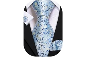 Barry.Wang Mens Floral Ties Set Silk Necktie Handkerchief Cufflinks for Formal Wedding Business