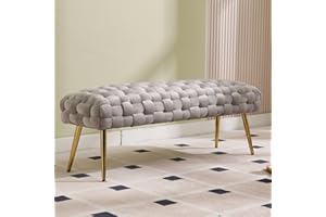 DAYALANE Velvet Ottoman Bench Upholstered Entryway End of Bed Bench with Golden Metal Legs, Window Seat for Bedroom Living Room Grey