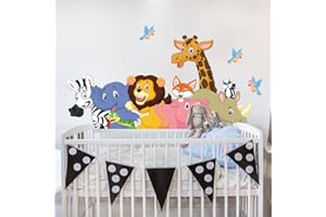 kina R00149 Adesivi Murali Bambino Ecologici e Anallergici Soffice Effetto Tessuto Riposizionabile Savana Zoo Giungla Decorazione Muro Neonato Cameretta Asilo Nido Carta da Parati - Misura 120x30 cm