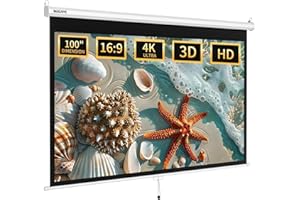 WASJOYE Manueller Leinwand Beamer Rollo mit Universal 100-Zoll Roll-Down einziehbarer manueller Projektionsschirm mit automatischer Verriegelung, Einstellbarer Bildschirmhöhe, Maskierungsrand