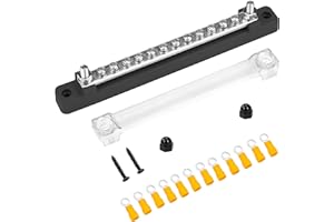 QIMEI-SHOP Bloc de Distribution D'alimentation 12V-48V DC Barres de Distribution D'énergie BusBar 150A avec 12 x M4 Boulons de Borne pour Voiture Camion Bateau Noir