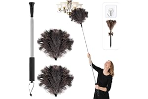 Nicemiya Teleskop Staubwedel Straußenfedern - Ausziehbar bis 170cm für Hohe Oberflächen und Empfindliche Einrichtungen, Waschbar & Kratzersicher (Straußenfeder-Staubwedel, Ersatzkopf, Extra-Geschenk)