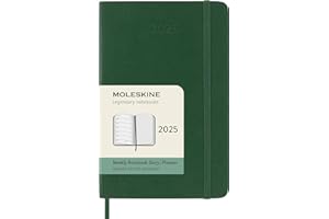 Moleskine Weekly Planner, Agenda Hebdomadaire avec Espace Pour Notes 12 Mois 2025, Couverture Souple Et Fermeture Élastique, Couleur Vert Myrte, Format Pocket 9x14 cm