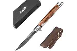 Poktlife Navaja Plegable,Cuchillo Supervivencia con Mango de Madera,Navaja Caza Pesca,Acero Inoxidable de Bolsillo Navaja,para Acampar,Picnic,Caza (Damasco)…