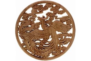 AMOYER 1pc Holz Geschnitzt Möbel Appliques Runde Aushöhlen Geschnitzte Fliegen Phoenix Holzapplikationen Onlay Geschnitzte Natürliche Dekoration Für Schrankmöbel Wände Startseite