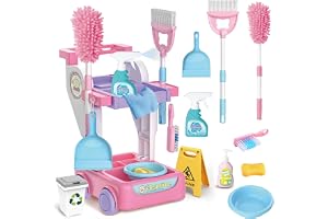 Skirfy Kids Cleaning Set Toys, 20PCS Pretend Play Housekeeping Supplies Kit Complete Includes Sweeping Broom, Duster, Dustpan, Brush, Rag, Housekeeping Cart Toys Gift for Kids Girls 3-8