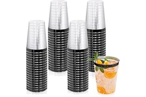 mauepersu Lot De 50 Gobelets En Avec Bord Dorée, 280 ml, Réutilisables, élégants, Verres à vin, Pour Champagne, Bière, Cocktail, Martini, Soda, Dessert (9,5 x 7,5 cm) (Noir)