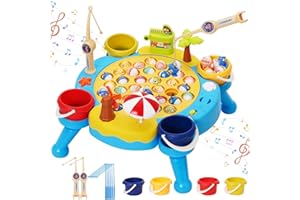 MAYCOLY Juego de Pesca para Niños,Juego de Pesca Magnético,con Música, Patas de Mesa Desmontables y Cubo de Pesca,con 45 Peces y 8 Tiras de Caña de Pescar Juguetes,Apto para Niños y Niñas a Partir de 3 Años