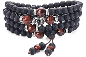 COAI Collana Mala 108 Grani, Bracciale Mala Multistrato 108 Perle in Pietre Naturali, Rosario Buddista Uomo Donna