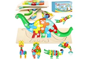 SAMISO Puzzle in Legno per Bambini, 6 Pezzi Animali Giochi Montessori Bambini,3D Legno Giocattoli Bambini,Puzzle Legno Giocattoli Educativi per le Abilità,Giocattoli Animali da Puzzle 1 2 3 4 Anni