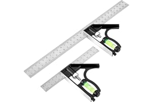 Starvortex 2 Pezzi Squadra Combinata in Metallo, 150 + 300 mm Regolabile Squadra da Falegname, Righello Combinato con Bolla, 45 & 90 Gradi Multifunzionale Strumento di Misurazione per Ingegneri