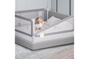 ‎JOPASSY Jopassy Bettgitter 200CMx1+180CMx1 Bettschutzgitter Kinderbettgitter, Rausfallschutz Boxspringbett, Kinderbettschutzgitter für Kinder & Elternbetten, Höhenverstellbar 70-98cm, Grau