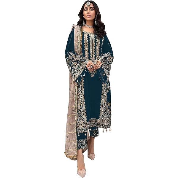 Delisa Embroidered Salwar Kameez Suit For Women - Palazzo Style, Butterfly Net Fabric, 3 Piece Set (DF-3304)
