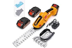 LUXBIRD 21V Hedge Trimmer Grass Shear, 2-in-1 Cordless Electric Shrub Shears, Handheld Grass Trimmer IP67 Waterproof, with 2 Interchangeable Blades & 2Pcs Rechargeable Batteries
